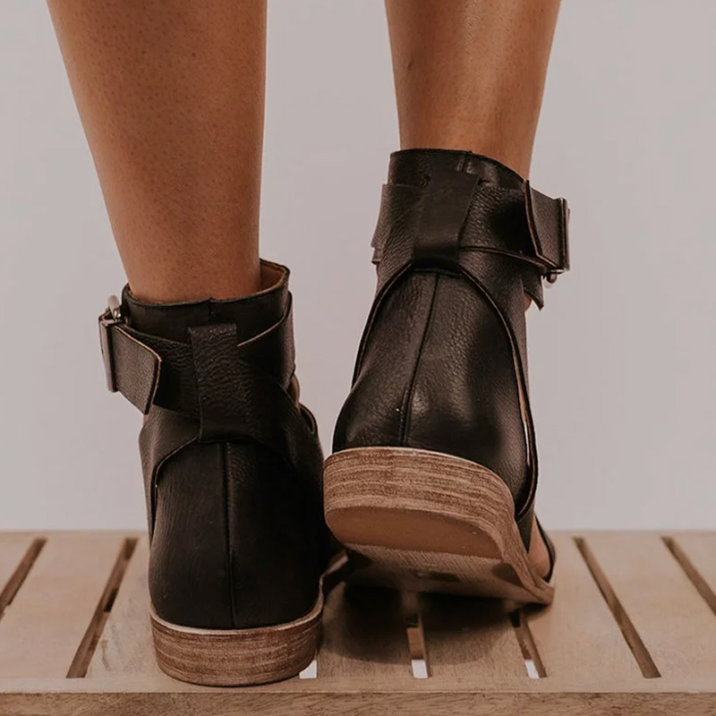 Flat high-top fish mouth cutout sandals