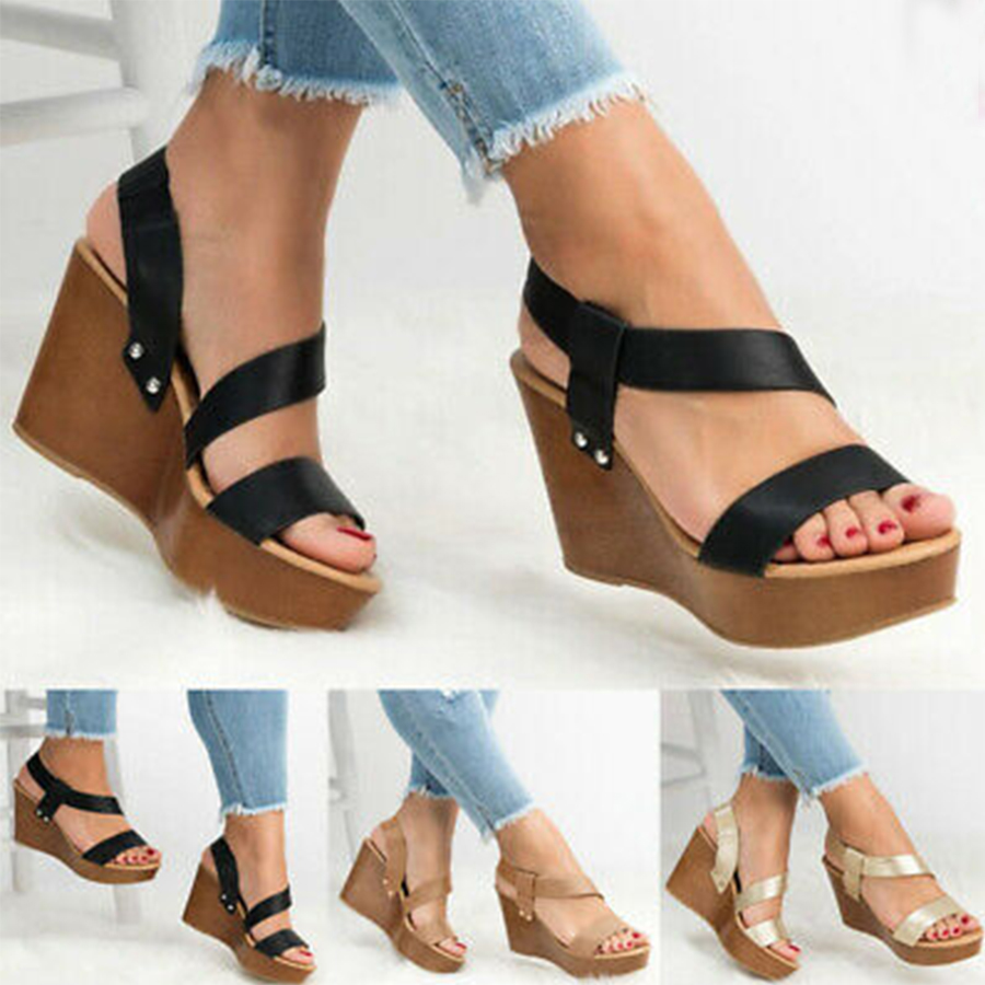 Plain  Peep Toe  Casual Date Wedge Sandals