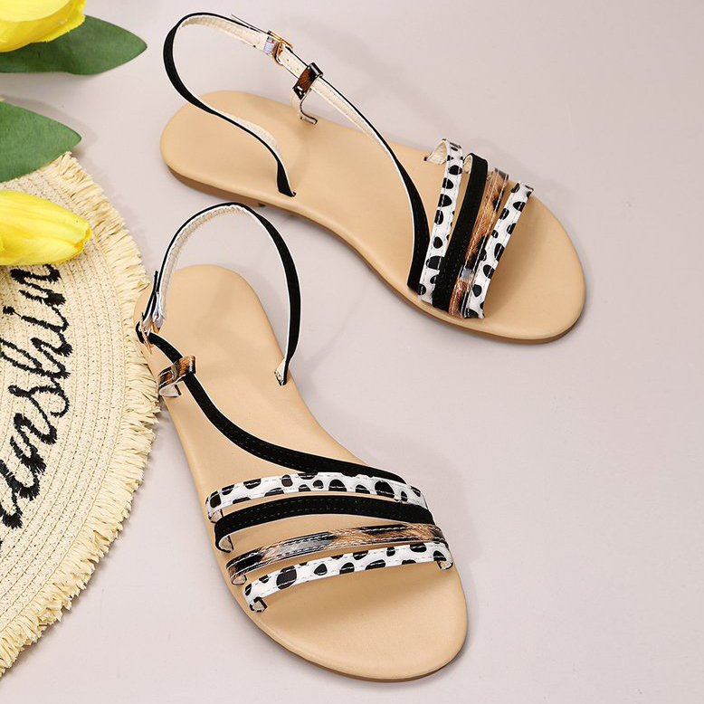 Animal-print Strappy Slip-on Leather Sandals