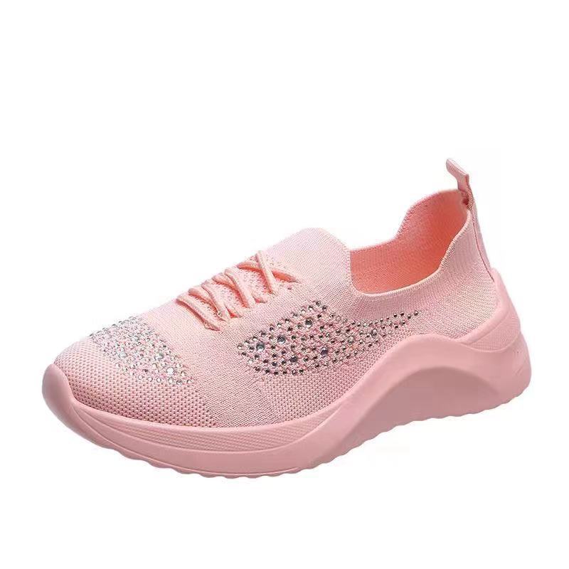 Women's Flying Woven Rhinestone Lace-up Sneakers