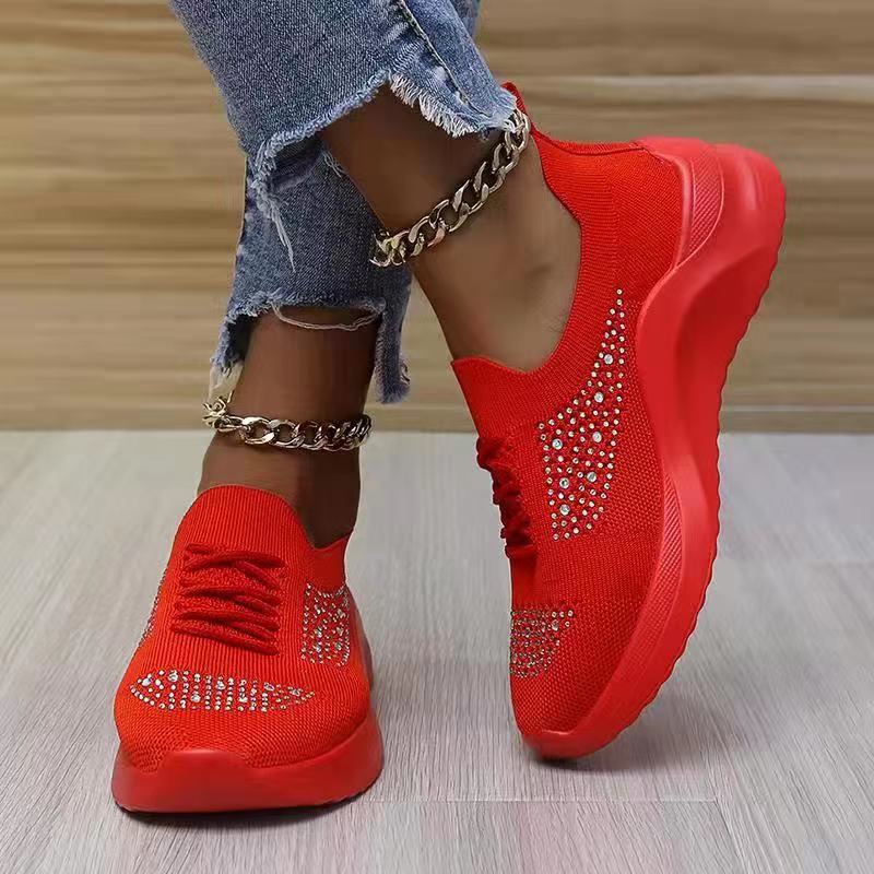 Women's Flying Woven Rhinestone Lace-up Sneakers