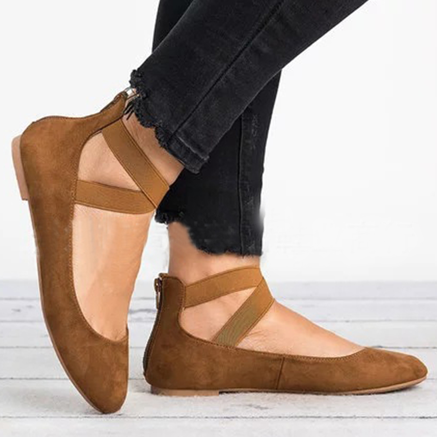 Plain  Flat  Velvet  Ankle Strap  Round Toe  Basic Date Comfort Flats