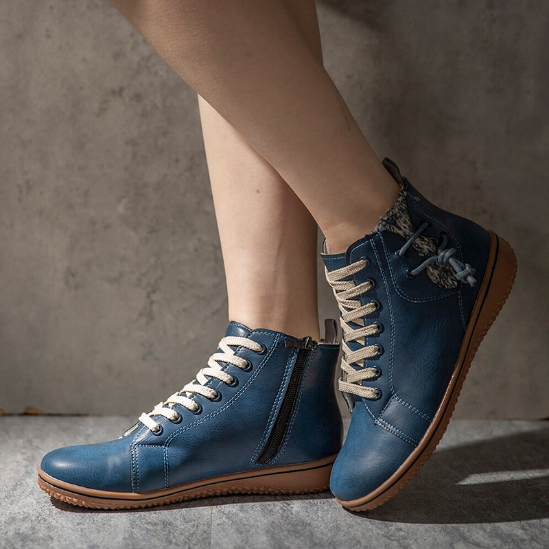 Women's casual flat-bottom lace-up ankle boots