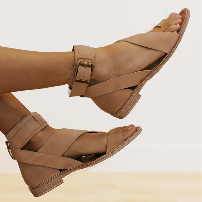 Flat high-top fish mouth cutout sandals