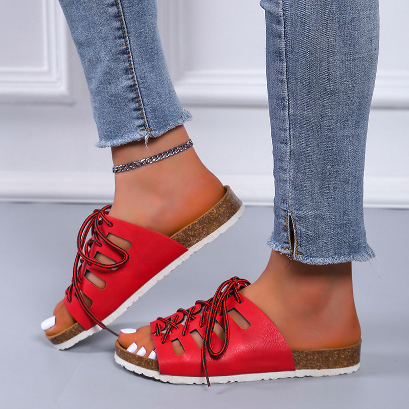 Beach Flat Lace-Up Slippers