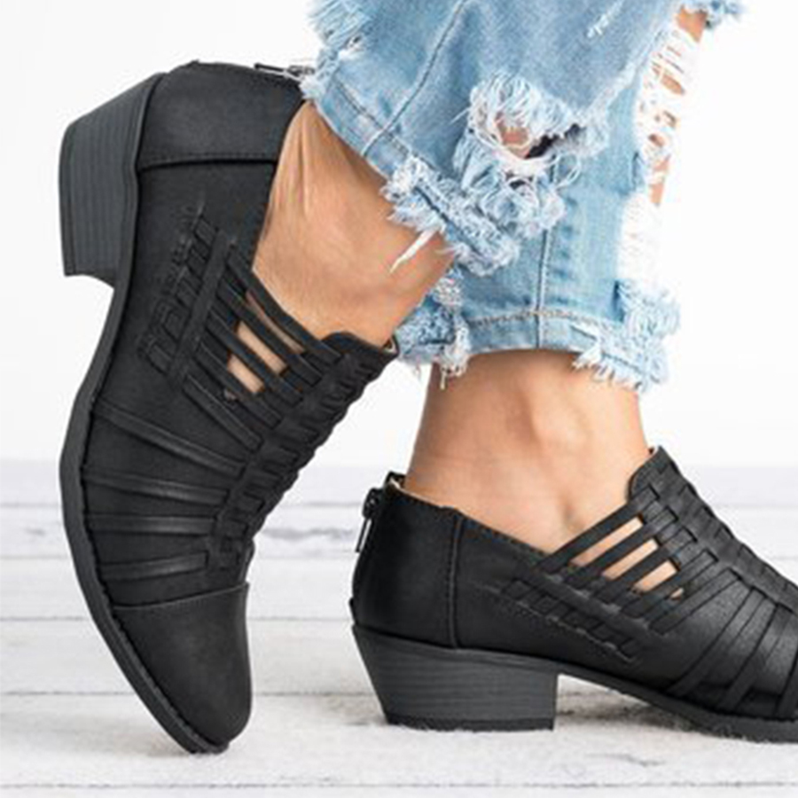 Plain  Chunky  Mid Heeled  Point Toe  Outdoor Ankle Boots
