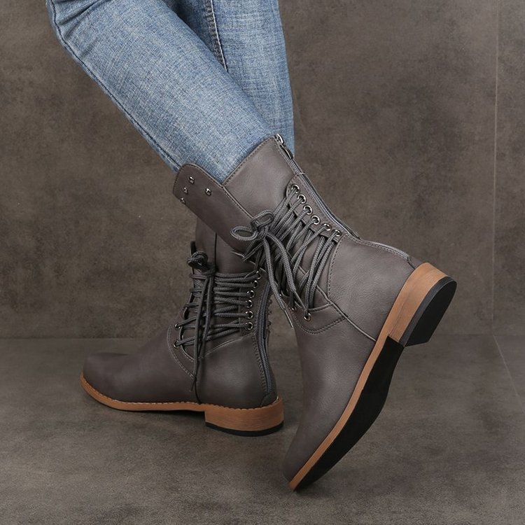Lace-Up Rivet Vintage Mid-Sole Boots