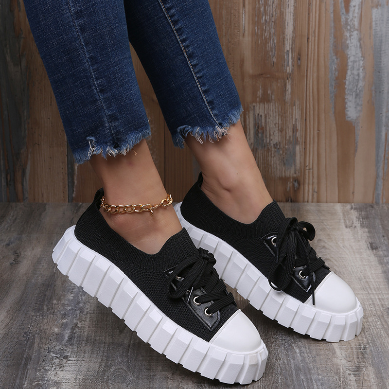 Round-toe Woven Upper Lace-up Sneakers
