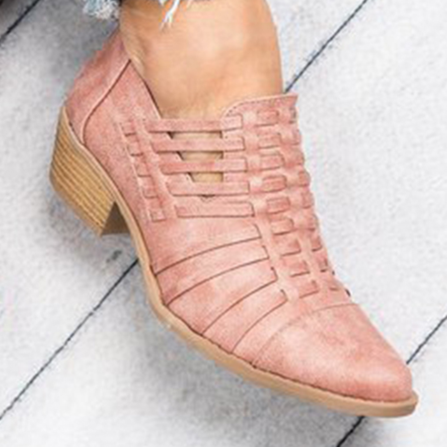 Plain  Chunky  Mid Heeled  Point Toe  Outdoor Ankle Boots
