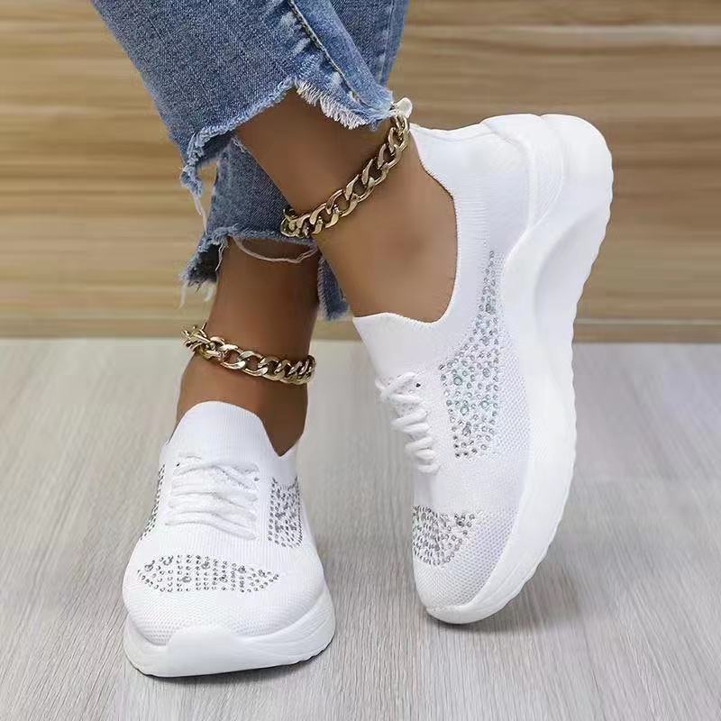 Women's Flying Woven Rhinestone Lace-up Sneakers