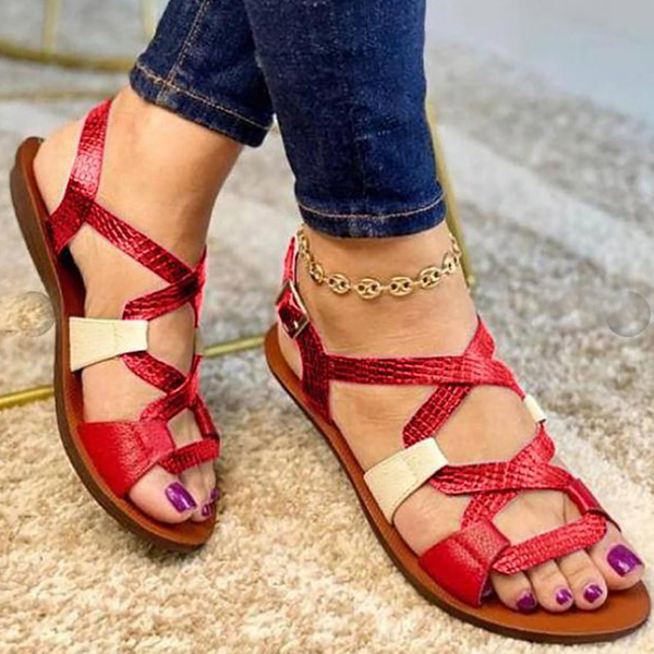 Women's Patchwork Cross-strap Flat Sandals