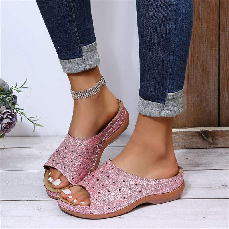 Ladies Vintage Round Toe Punch Hollow Slippers