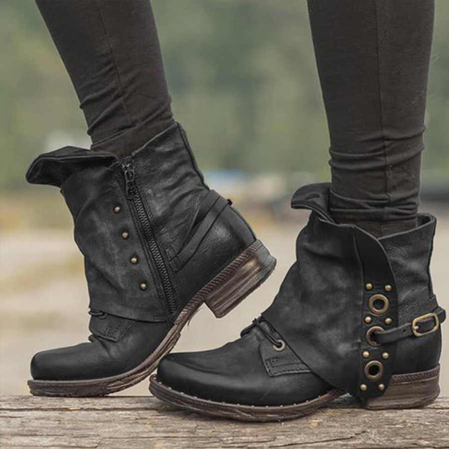 Plain Round Toe Date Outdoor Flat Boots