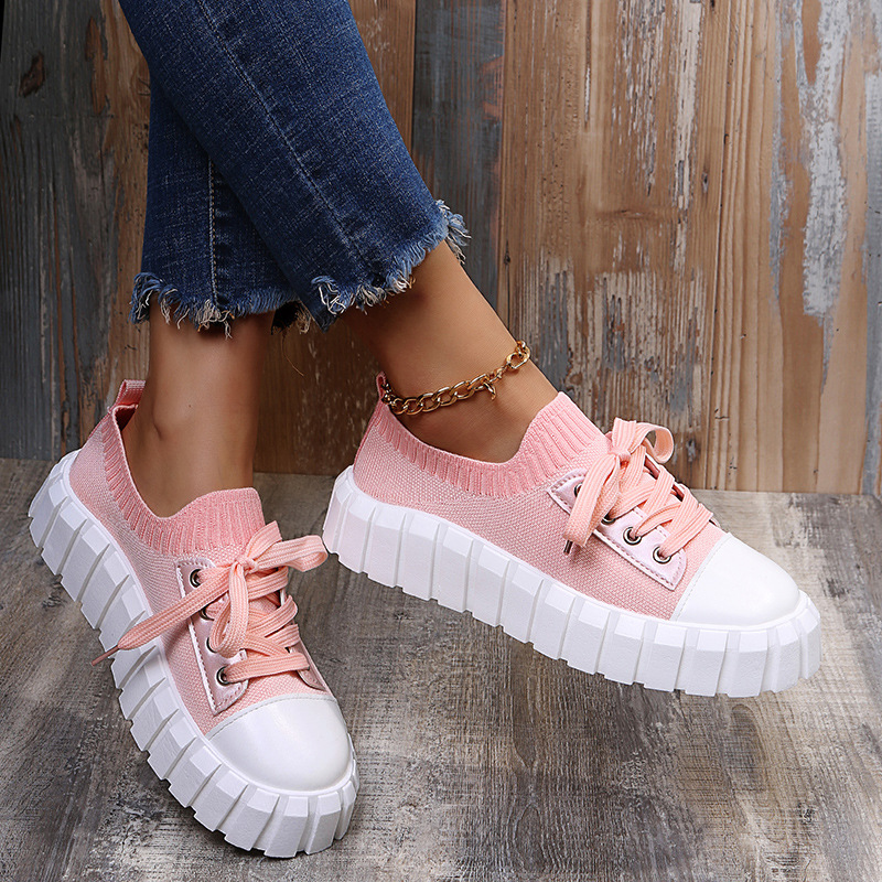 Round-toe Woven Upper Lace-up Sneakers