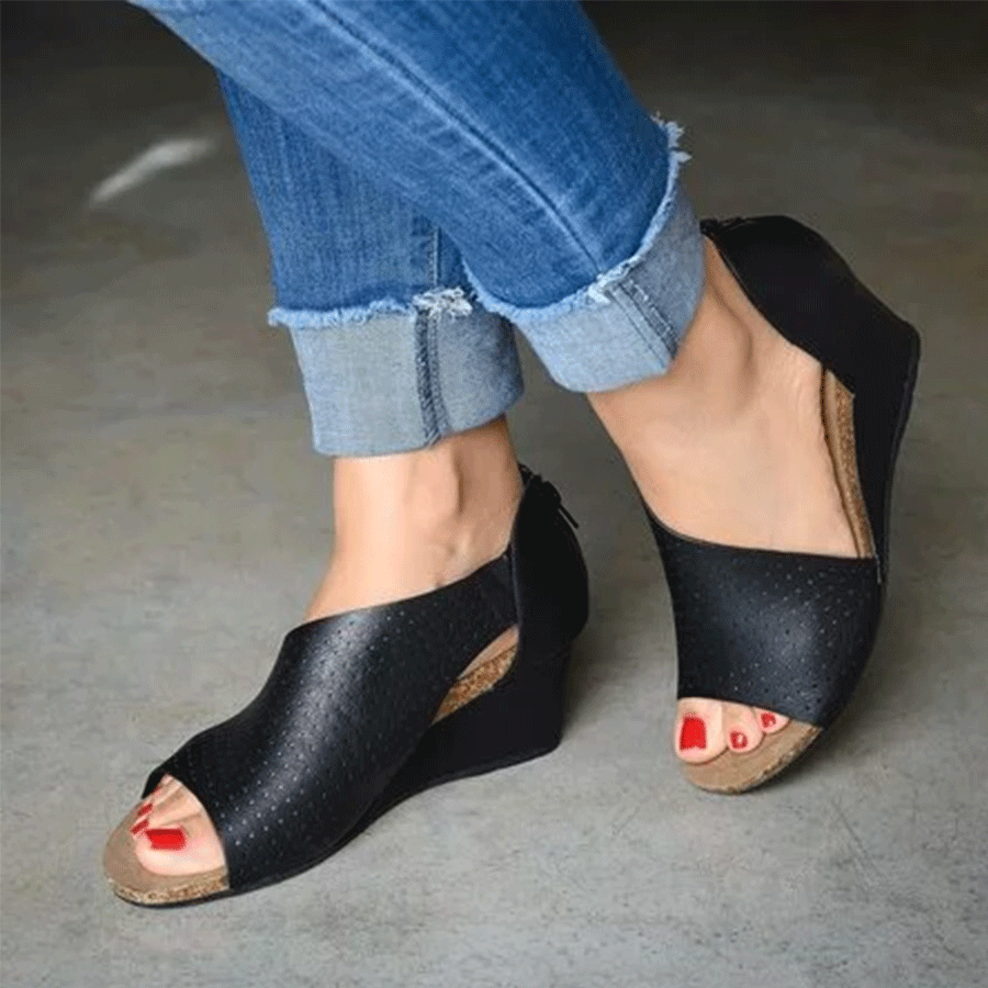Hollow Out Plain  Peep Toe  Casual Date Wedge Sandals