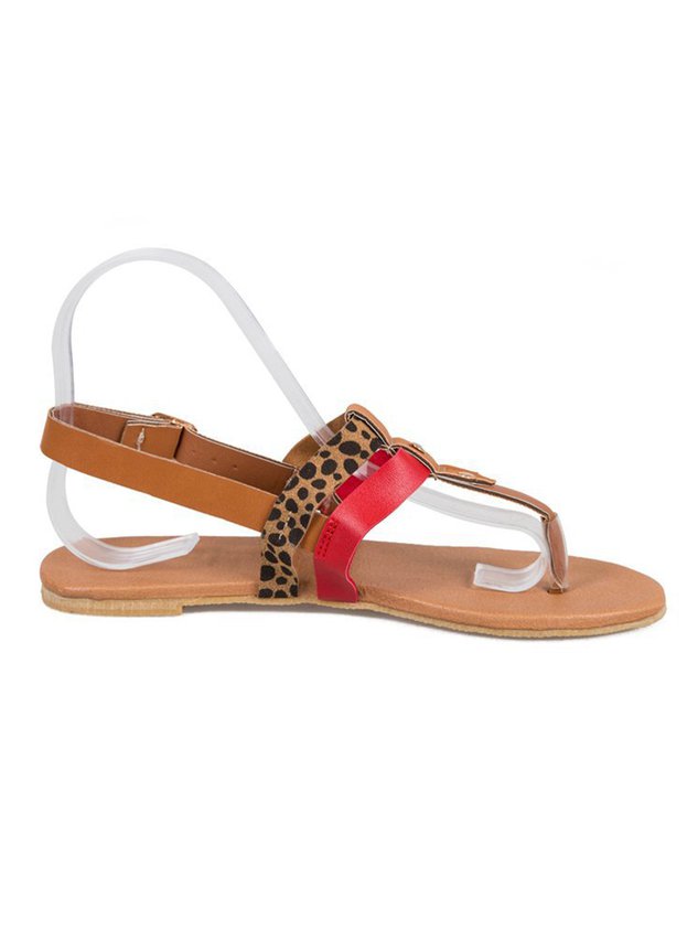 Leopard Contrast Boho Thong Sandals